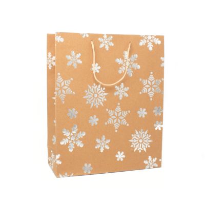 32x26x10cm. Snowflake print kraft paper gift bag