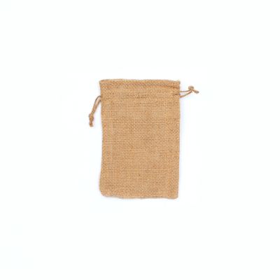 15x10cm. Natural sack cloth gift bag.