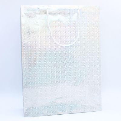 Size: 41x31x11cm Silver holographic paper gift bag