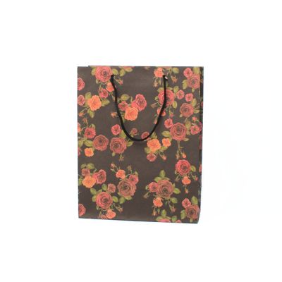 Size: 24x19x8cm Black foral printed kraft paper gift bag