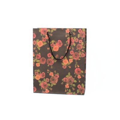 24x19x8cm. Foral print black kraft gift bag