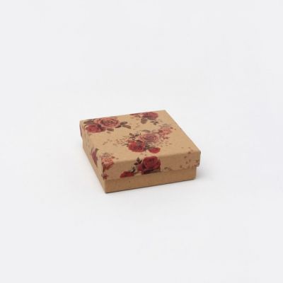 Necklace / Bracelet Box. 9x9x3cm. Floral kraft gift box.