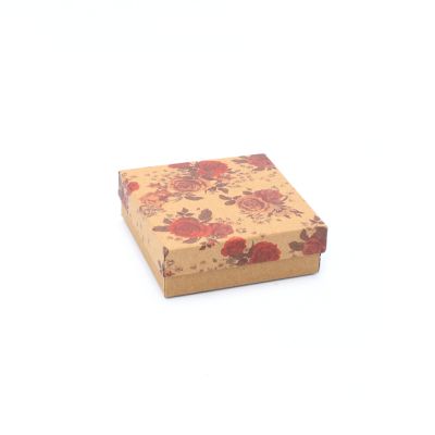 Necklace / Bracelet box. 9x9x3cm. Floral kraft gift box.