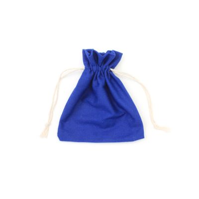 15.5x13.5cm. Blue cotton rich drawstring bag