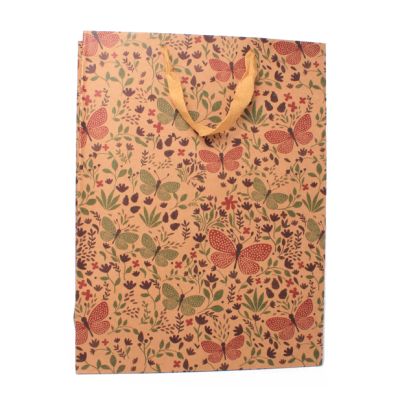 41.5x31.5x10cm. Butterfly print kraft gift bag