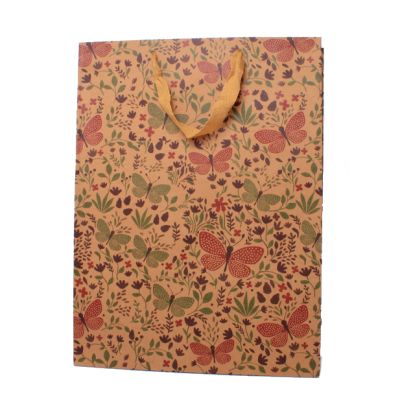 41.5x31.5x10cm. Butterfly print kraft gift bag