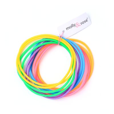 Card of 12 bright coloured gummy bangles.