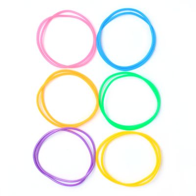 Card of 12 bright coloured gummy bangles.