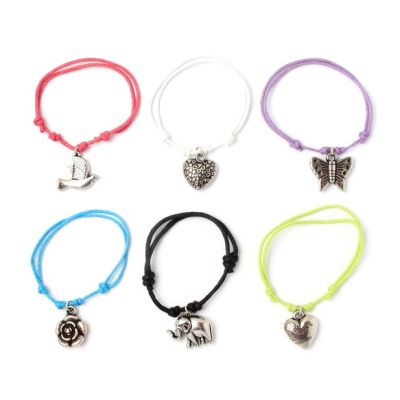 Adjustable corded bracelet with Silv charm.