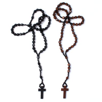 36" wooden rosary bead necklace