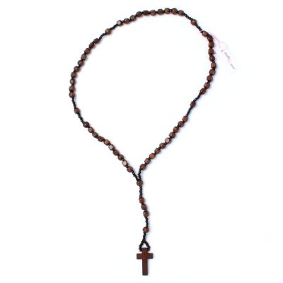 36" wooden rosary bead necklace