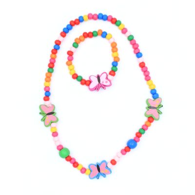 Childrens wooden butterfly bead necklace and bracelet set