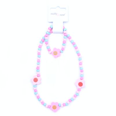 Flower stretch bead necklace and bracelet set