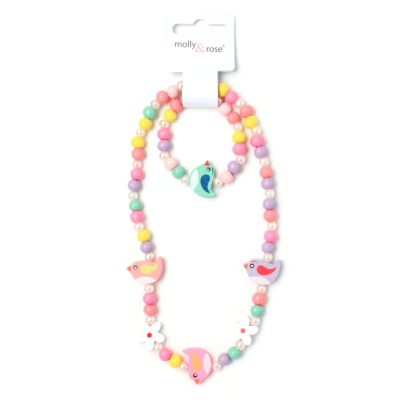 Bird stretch bead necklace and bracelet set