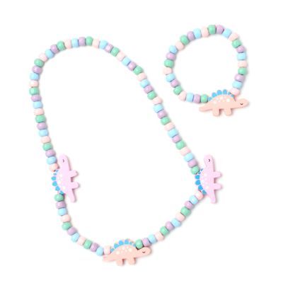 Dinosaur stretch bead necklace and bracelet set