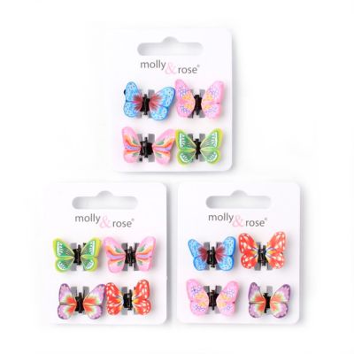 Card of 4 fimo style butterfly mini clamps. 1cm