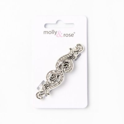Antique style vintage crystal swirl barrette 6cm