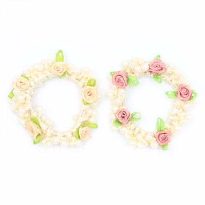 *Pearl bead and cream twisted ribbon scrunchie with rosebuds