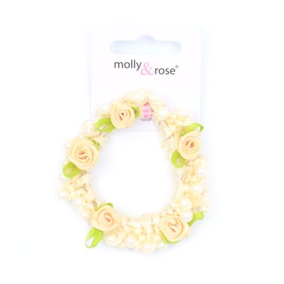 *Pearl bead and cream twisted ribbon scrunchie with rosebuds