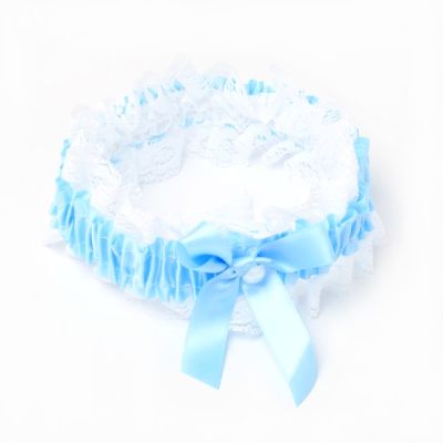 Blue ribbon and lace garter