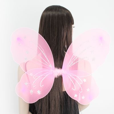 Pink net fairy wings with glitter stars 50x38cm