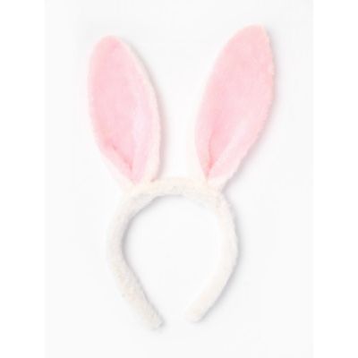 Pink and white fur fabric bunny ears aliceband