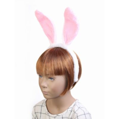 Pink and white fur fabric bunny ears aliceband