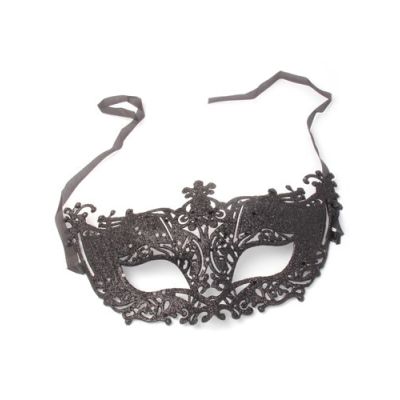 Black glitter filigree style masquerade mask