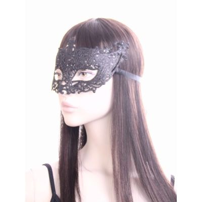 Black glitter filigree style masquerade mask