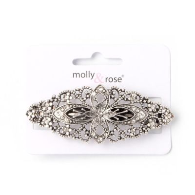 Metal crystal flligree barrette 8cm