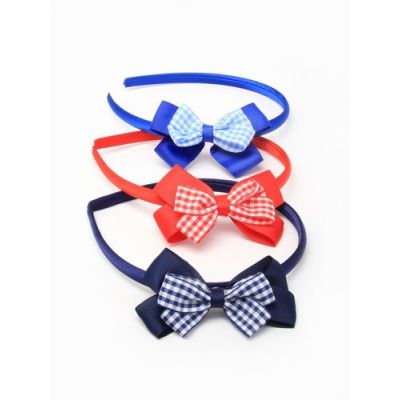 Double gingham bow satin 1cm wide aliceband