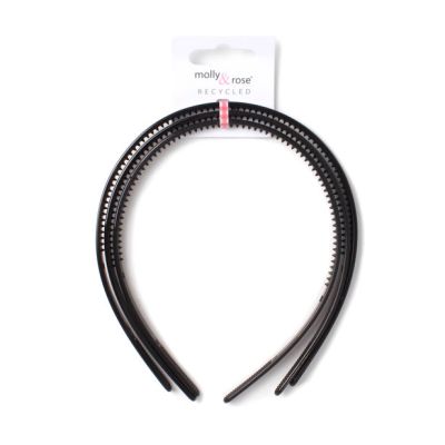 Card of 3 Black 8mm wide recycled plastic alicebands
