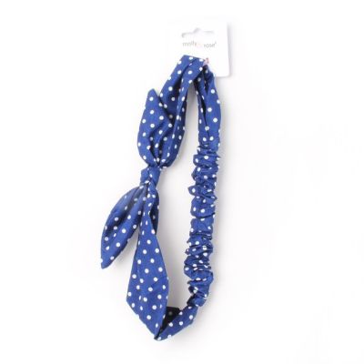 Navy spotty fabric bandeau with knotted bow