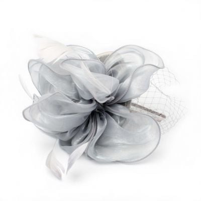 © Style Fleur. Grey chiffon fascinator on an aliceband