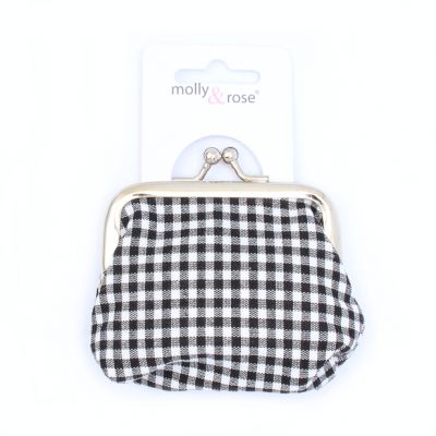 Gingham coin purse with clasp 8x6cm