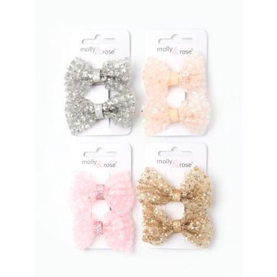 Card of 2 glitter bows on 3.5cm clips in 4 colours