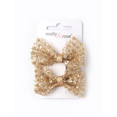 Card of 2 glitter bows on 3.5cm clips in 4 colours