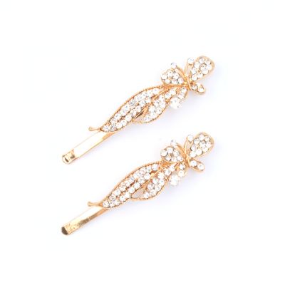 Card of 2 crystal butterfly gilt grips. 6cm