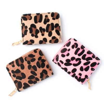 Leopard print fabric zip purse 11x9cm