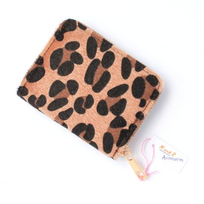 Leopard print fabric zip purse 11x9cm