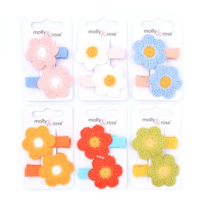 Card of 2 crochet flower hair clips. 3.5cm