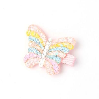Pastel rainbow glitter butterfly clip. 5cm