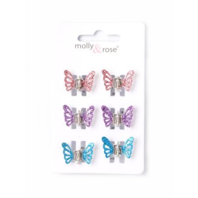 Card of 6 Glitter butterfly mini clamps. 1cm