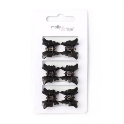 Card of 6 black butterfly mini clamps 2cm