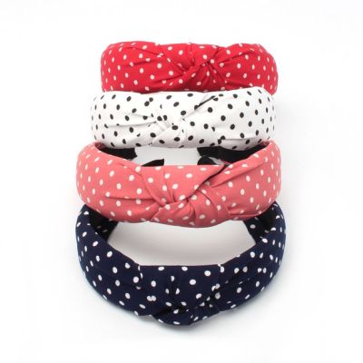 3cm wide Polka dot print knotted aliceband