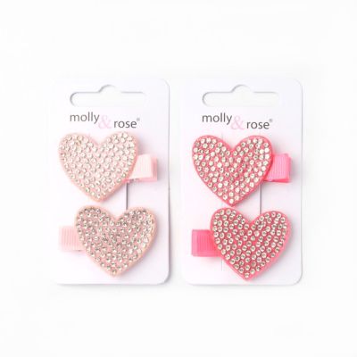 Card of 2 Diamante heart motif clips. 3.5cm