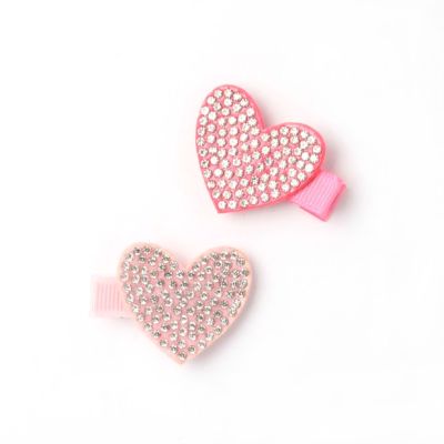 Card of 2 Diamante heart motif clips. 3.5cm