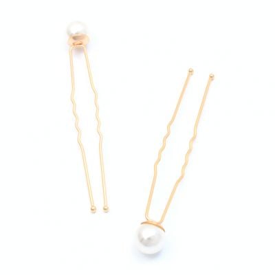 Pair of pearl bead embellished hair pins 70mm