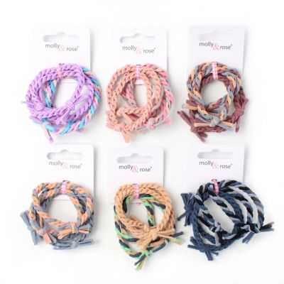 Braided elastics - Assorted - Card of 4 - 5mm thick