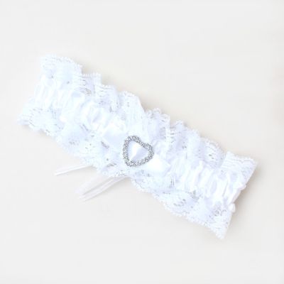 White ribbon garter with heart